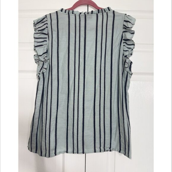 Lane Bryant Coastal Blue Stripe, Ruffle, Sleeveless Top (Size 18...like 2XL) - Picture 2 of 6